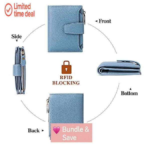 Leather Bifold RFID Blocking Wallet Compact Women's Purse with 14 Card Slots - Picture 6 of 7